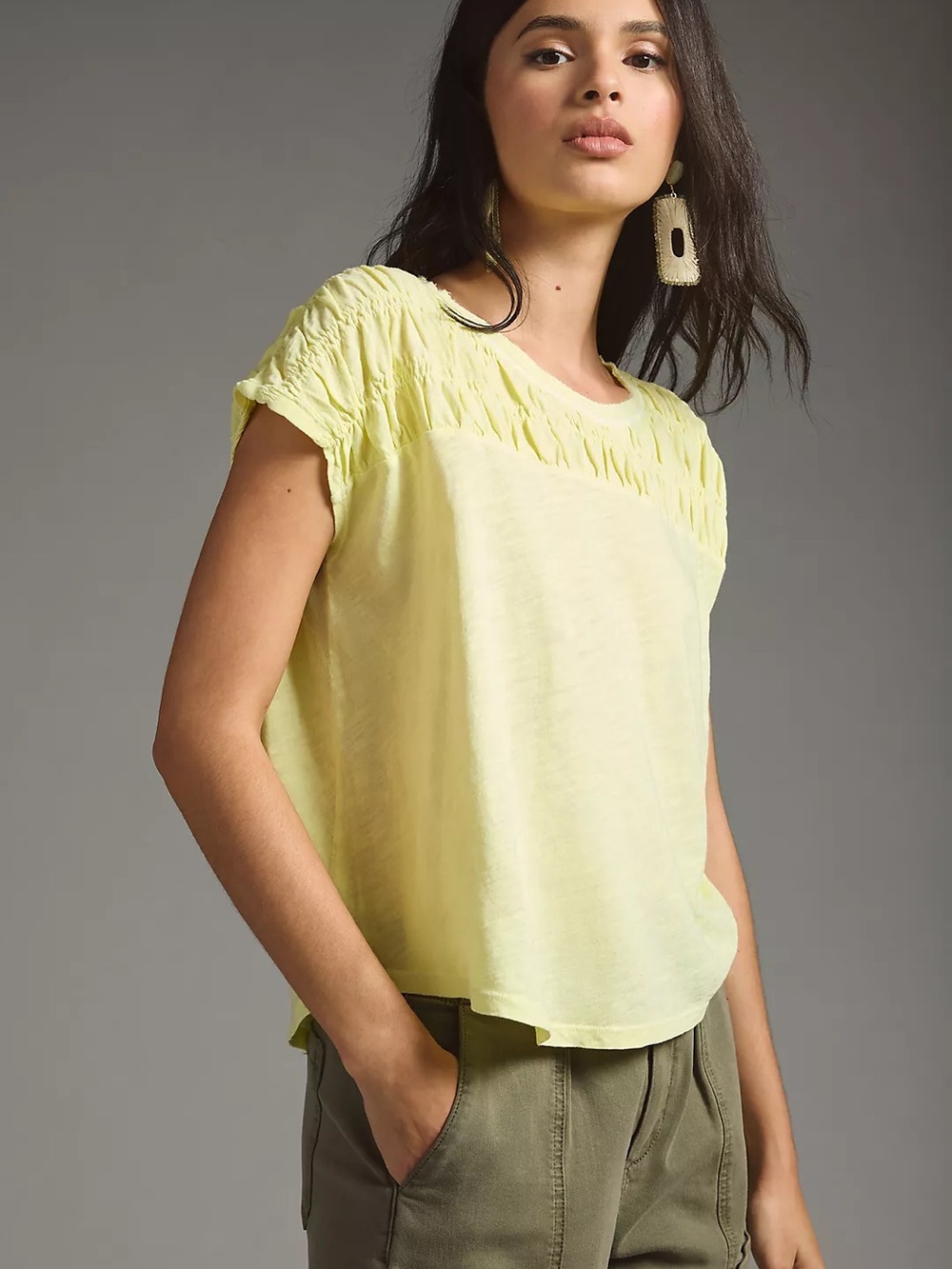 Pilcro Smocked Muscle Tee pale yellow